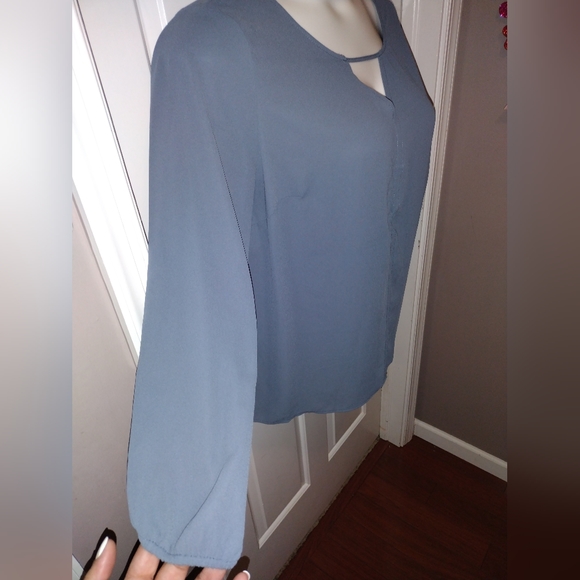 Terra & Sky Blue Women's Plus Woven Long Sleeve Blouse Sz 1X - Picture 4 of 5